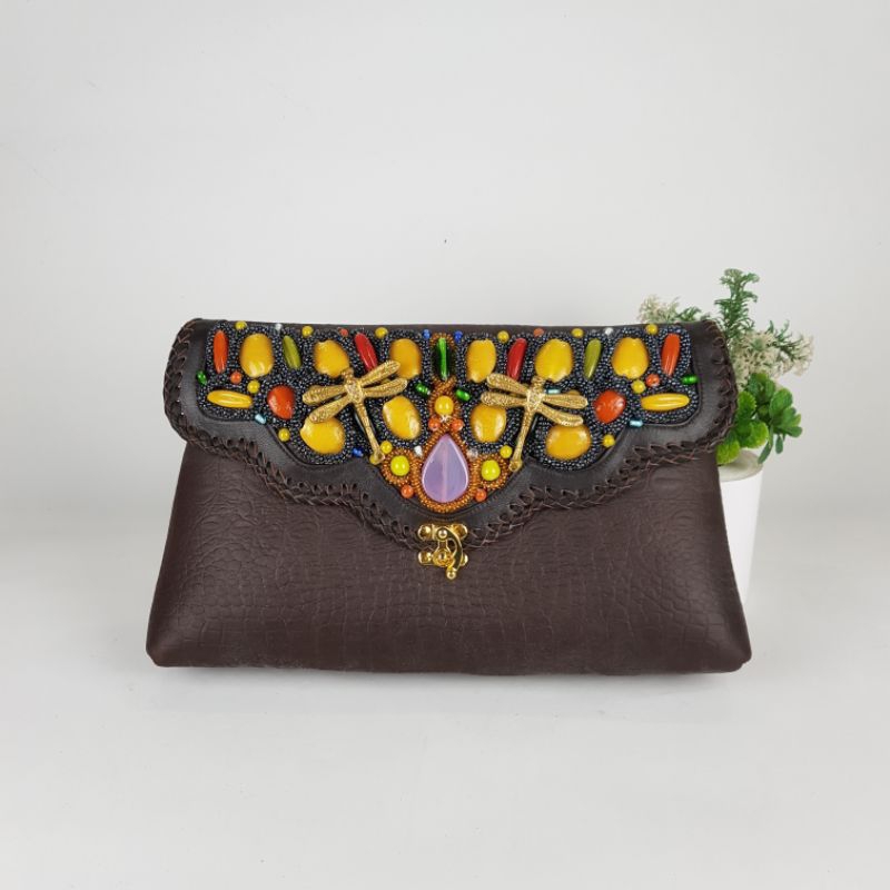 Tas Pesta Size 35 cm Kulit Asli Domba-Tas Kulit Embos Domba Croco-Clutch Kulit Asli Domba Motif Croc