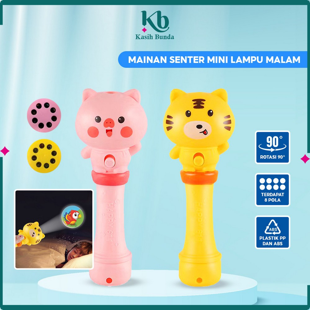 Mainan Edukasi Anak Senter Proyektor Kartu Karakter Gambar Kartun / Mini Senter Lampu Malam Bergamba