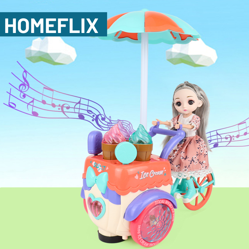 Mainan Gerobak Es Krim Listrik Gerobak Boneka Mainan dengan Mainan Gadis Ringan Musik