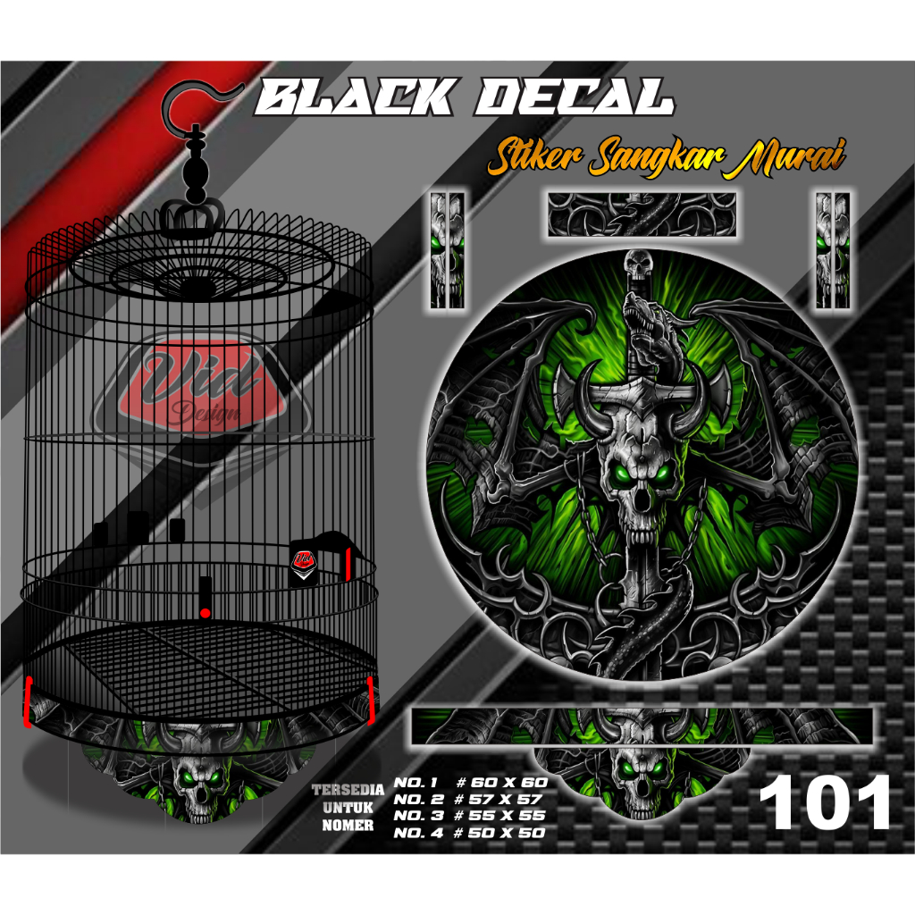 Sticker Decal Stiker Sangkar Tebok Murai Motif Naga Tengkorak Corak Hijau No 1 2 3 4