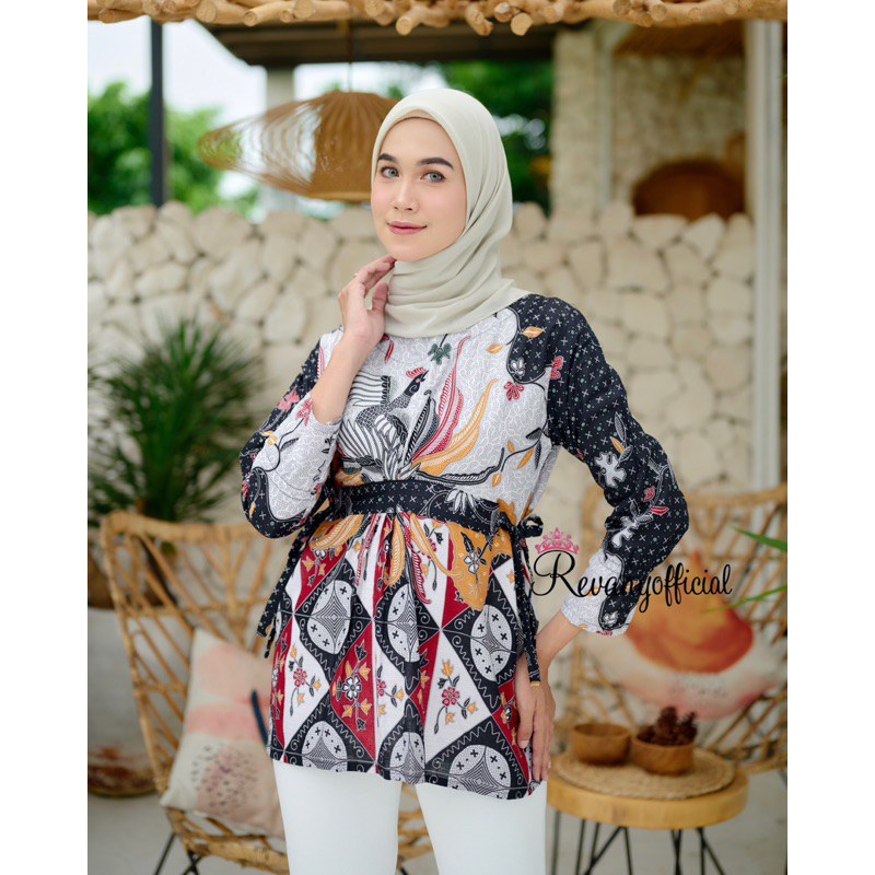 Revany ID - Alisa Blouse Hitam Series Atasan Batik Kerja Wanita Modern