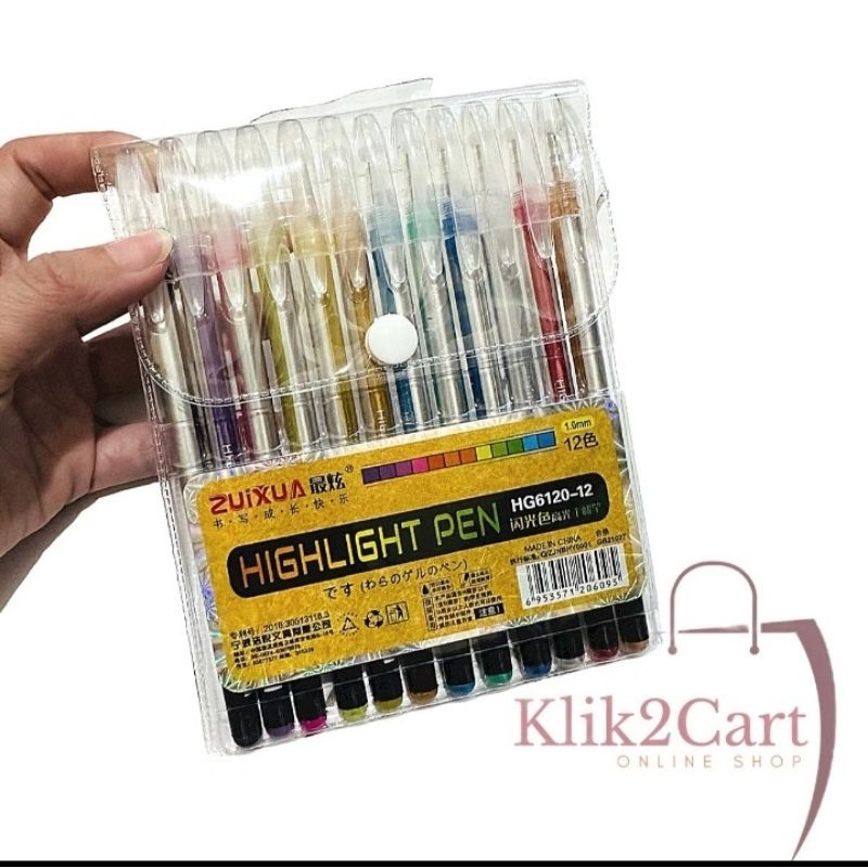 

Pulpen glitter gold zuixua HG-6120 12 warna / gel pen warna warni / highlight pen / bolpen gel
