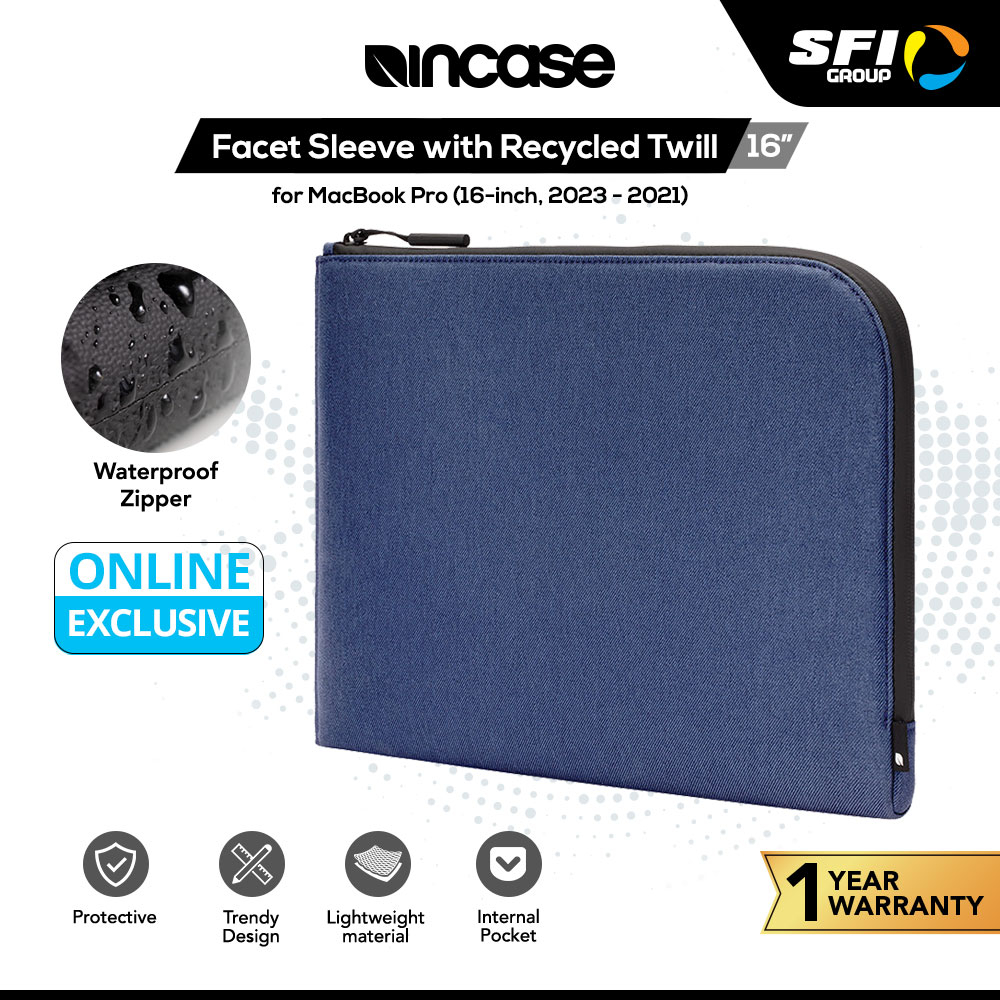 Incase Facet Sleeve for MacBook Pro 16" 2021 in Recycled Twill - Blue (INMB100730-NVY) Sleeve Macboo