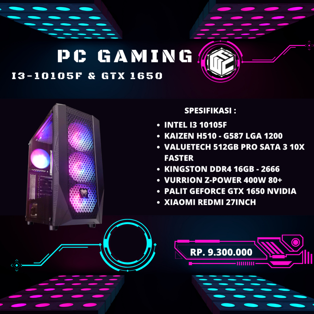 PC Gaming Intel Core I3-10105F / Ram 16Gb / VGA GTX1650 Fullset