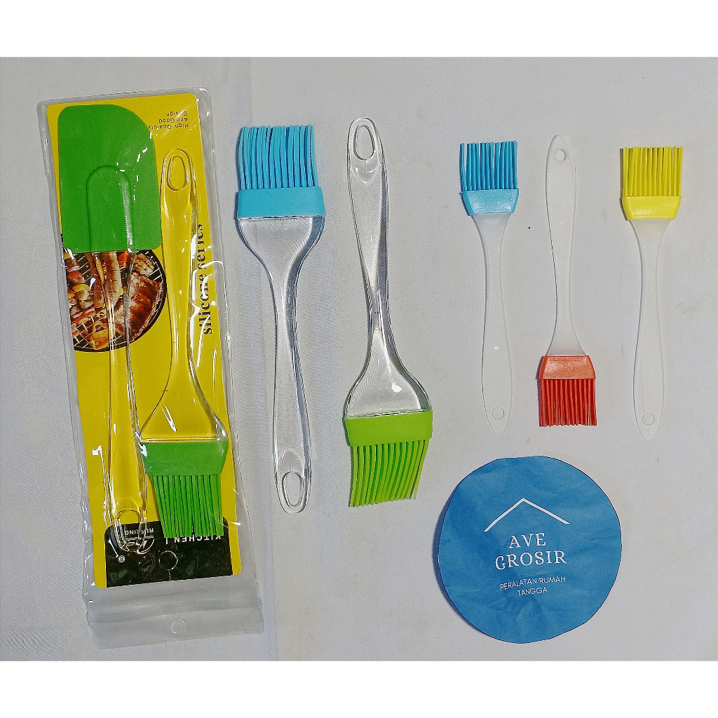 KUAS + SOLET SET SILICON TAHAN PANAS GAGANG BENING FOODGRADE SILIKON TRANSPARAN OLES ROTI MERTEGA KU