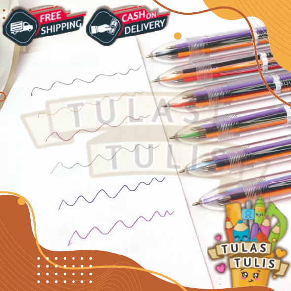 

TULAS_TULIS Pena Pulpen 6 Warna Pen 6 in 1 / Ballpoint Pen Office Pena 6 Warna Sekaligus Murah Impor