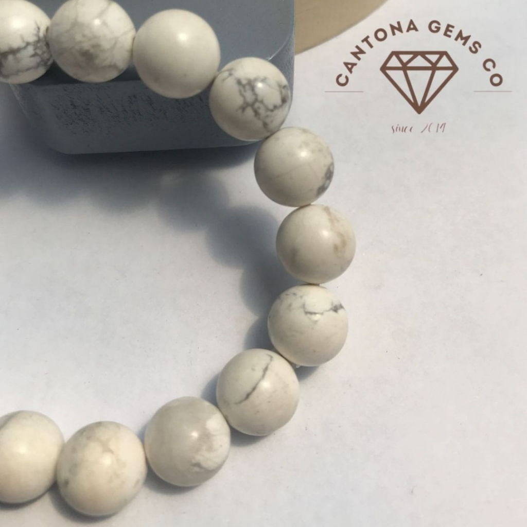 Gelang batu alam asli White Howlite Pirus Putih 9mm