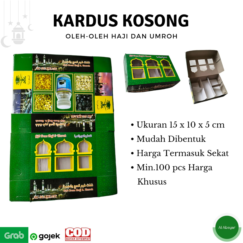 

Kardus Kosong Box Belum Dilipat Paket Oleh-Oleh Haji dan Umroh Isi Kurma Kacang Kismis Coklat Zamzam