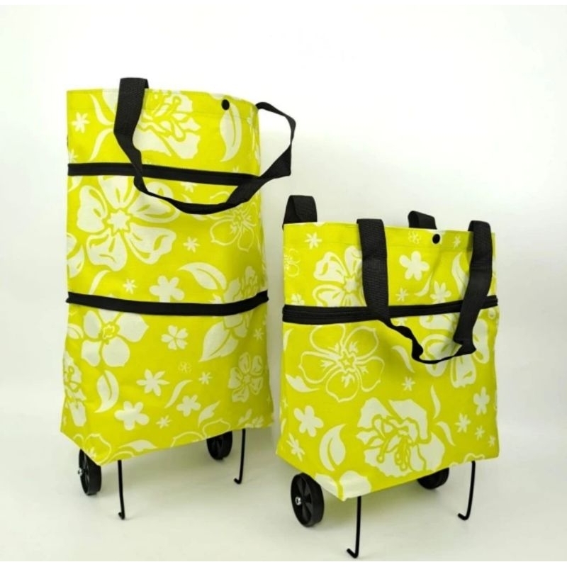 Tas Belanja Lipat Troli Roda Motif Serbaguna Travel Bag Foldable