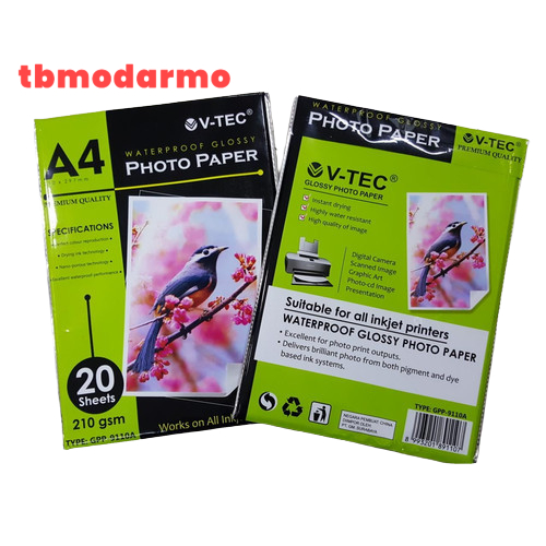 

TBMO V-TEC GLOSSY PHOTO PAPER TYPE GPP-9110A A4 210GRAM