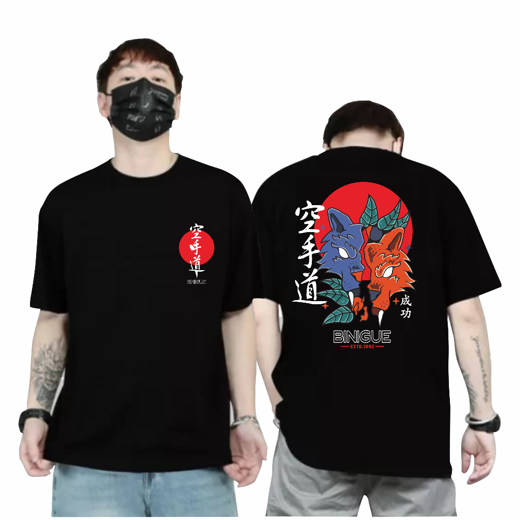 Binigue Baju Atasan Sablon 7 Warna Kaos Distro Pria WOLF JAPAN Glow In The Dark Dtf T shirt Kaos Pri