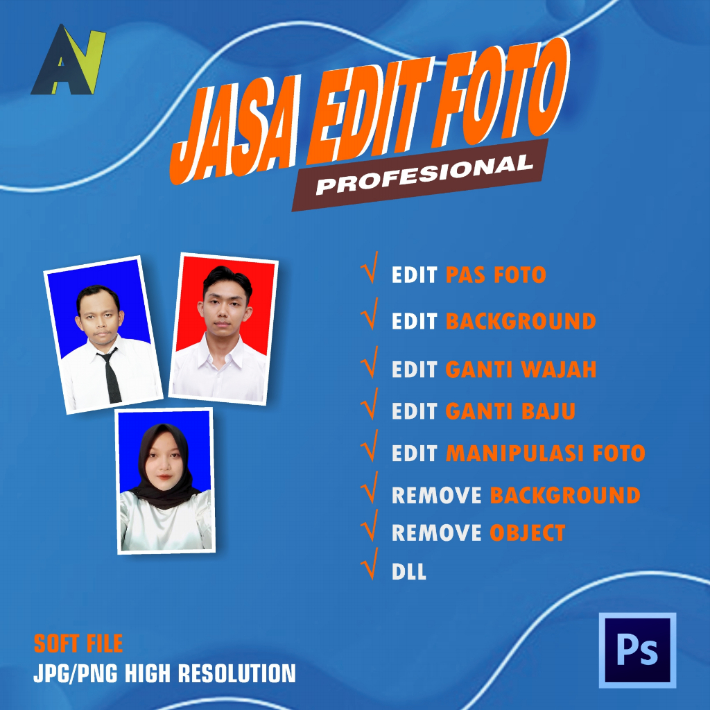 Jasa Edit foto Ganti latar Background Manipulasi Hapus Objek Retouch Pasfoto wisuda keluarga prewedi