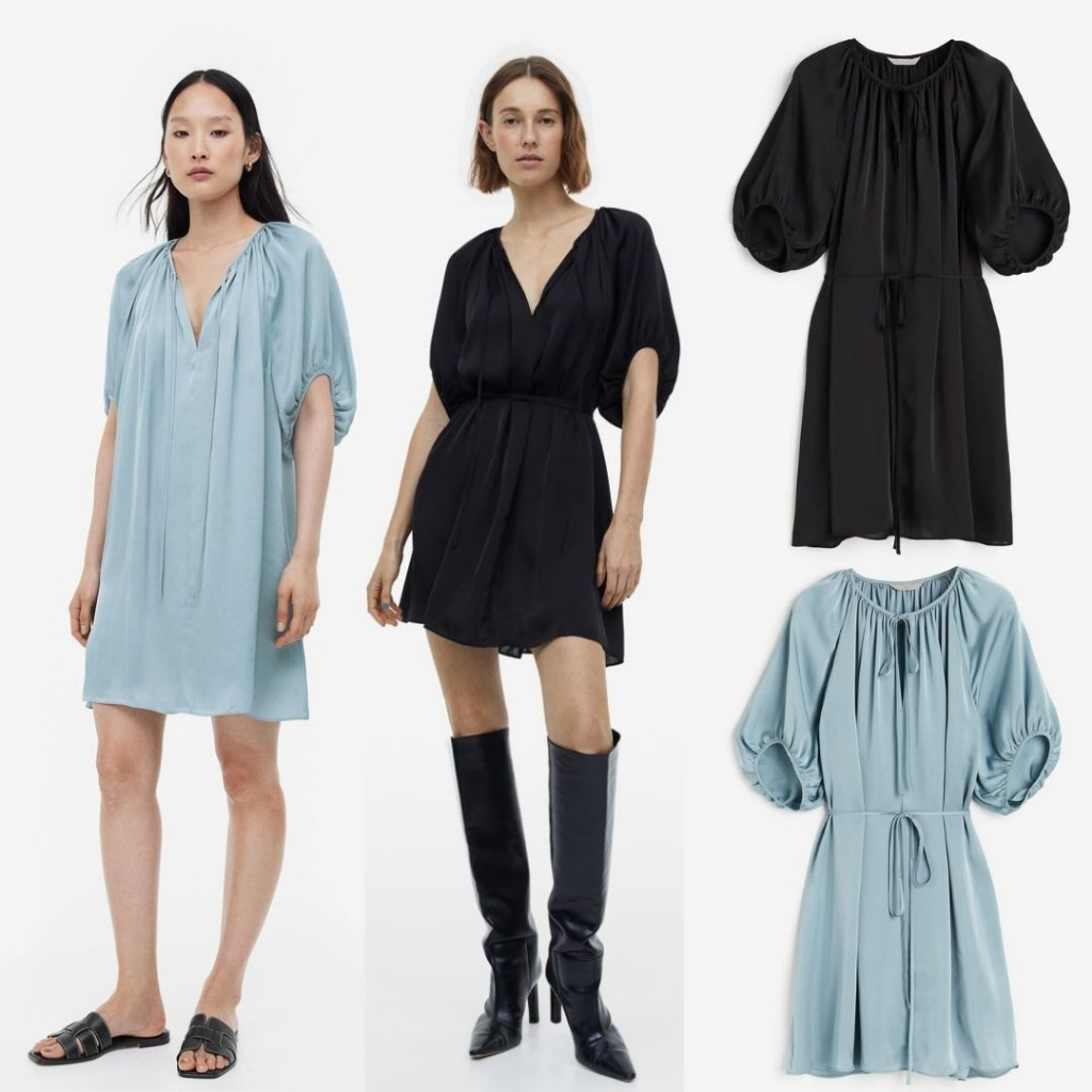 HM Puffy Satin Dress - Tiewaist - Dress Wanita - Original Branded