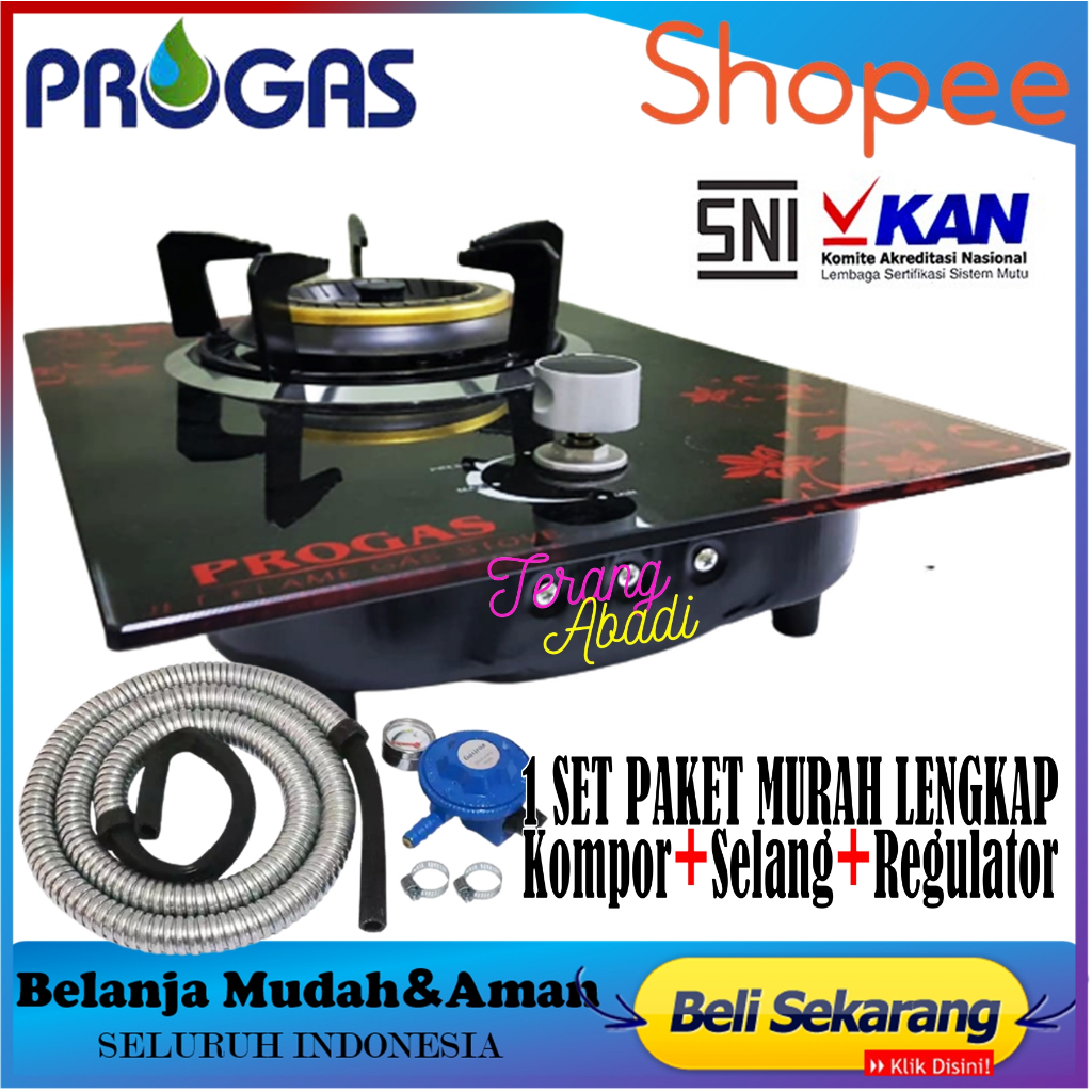 Kompor Gas Tanam Kaca Progas 1 Tungku Bonus Selang Gas+Regulator Meter Kompor 1 Tungku Kompor Gas Ta