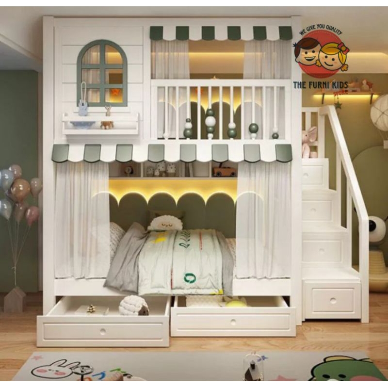 tempat tidur tingkat anak, ranjang susun, kasur tingkat
