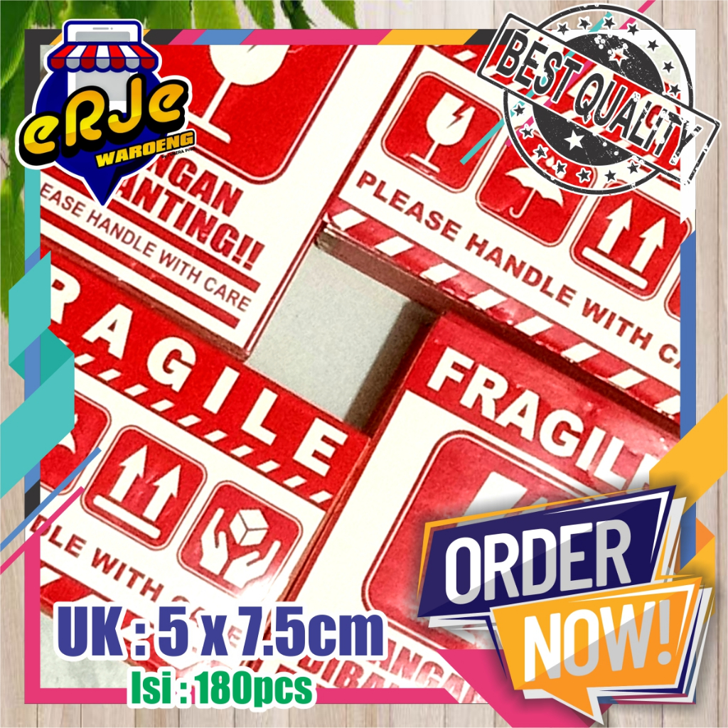 

(180pcs) Sticker Fragile Awas Pecah Stiker Jangan Dibanting Hati-hati 5 x 7.5 cm, Isi 180/pack