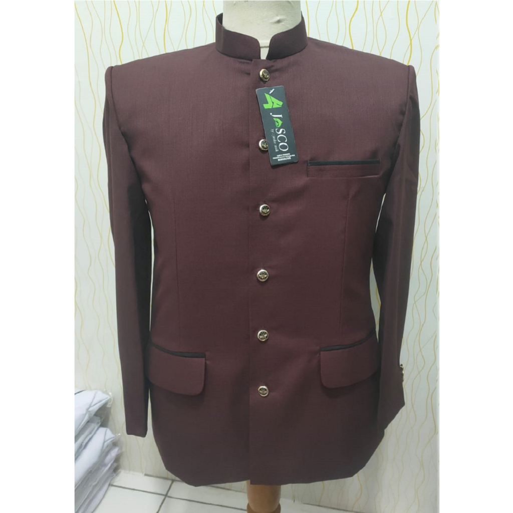 Jasko Polos Merah Marun Lis Saku Tutup Jas Koko Wol Novus Merek Jasco / Baju Koko Pria Dewasa