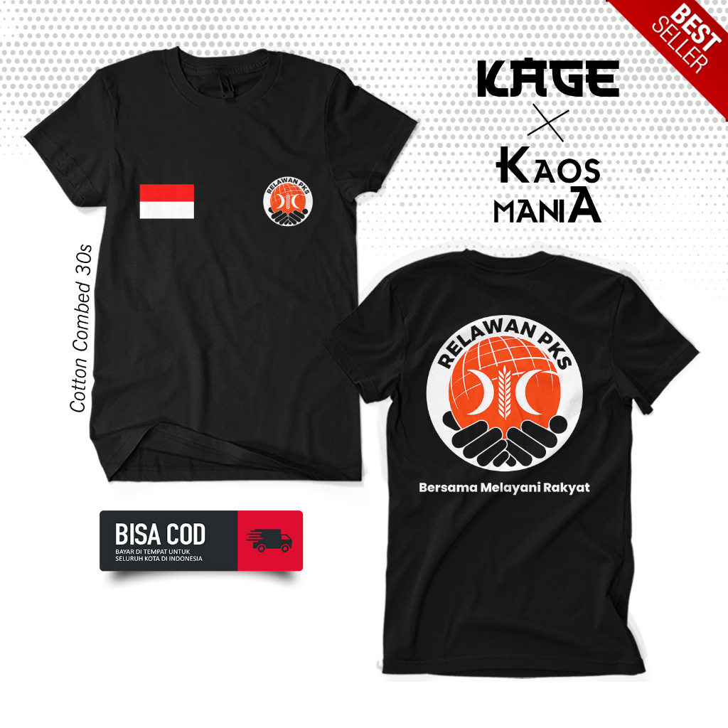 Baju Kaos Pria PKS BERSAMA MELAYANI RAKYAT - Kaos PKS Logo Terbaru KAOS KAGE