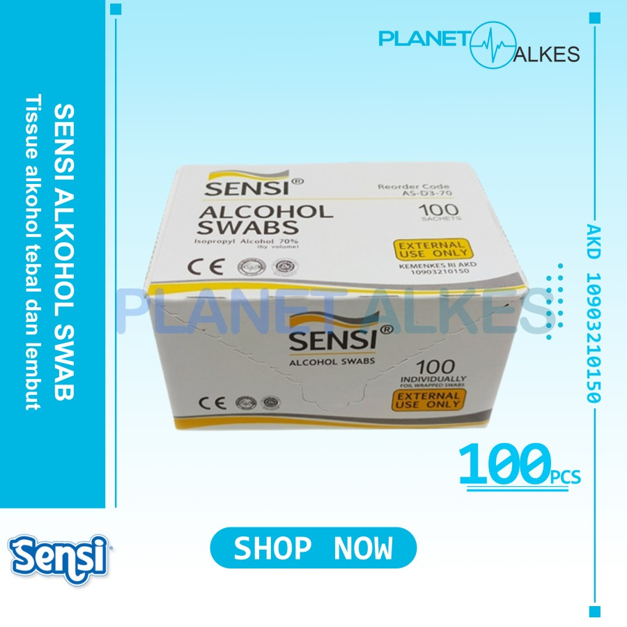 Alcohol Swab SENSI / Tissu Alcohol 70% / Sensi Alcohol Swabs isi 100 / Alkohol Swab SENSI