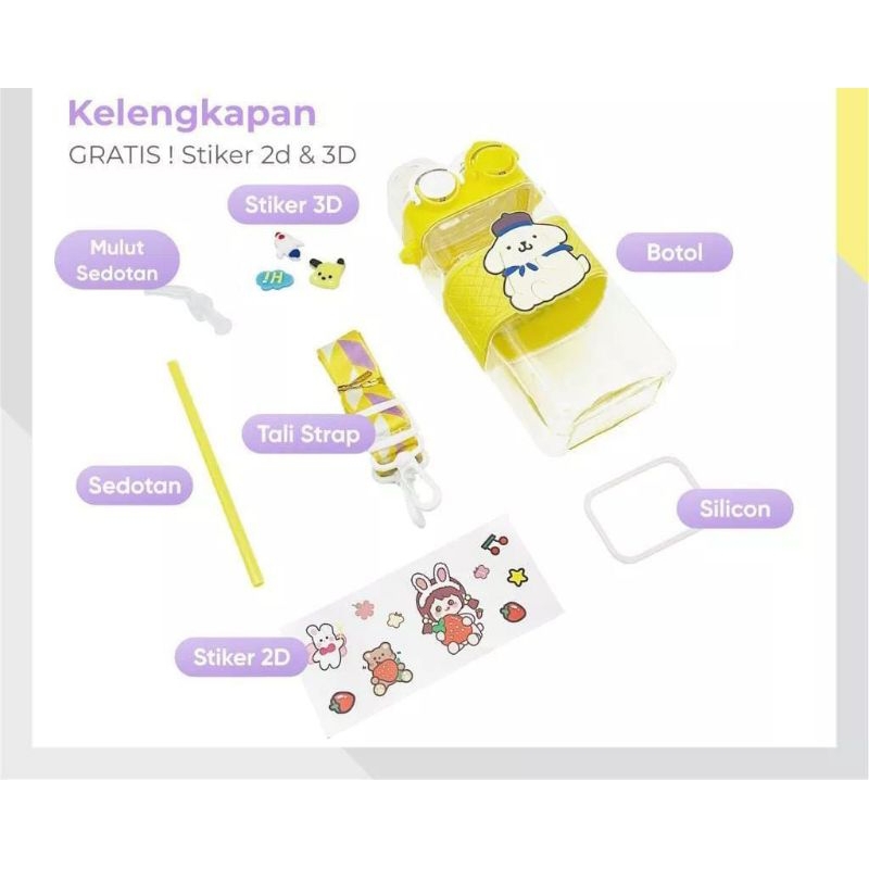 hokkiterus21⭐⭐⭐⭐⭐ BOTOL MINUM 2IN1 botol minum melody kuromi cinnamoral pompompurin botol minum tali botol minum anak karakter bpa LK