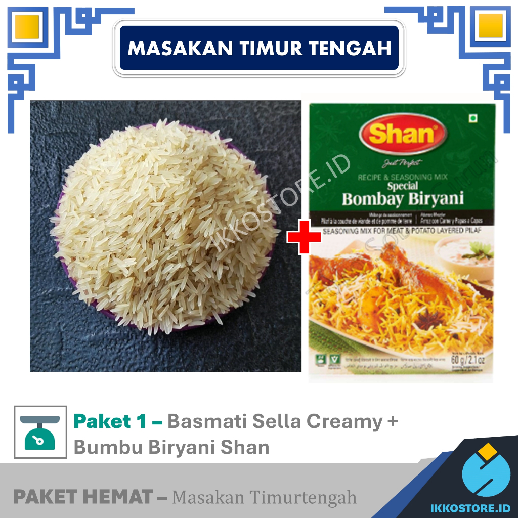 

PAKET BERAS BASMATI 1KG & BUMBU BIRYANI PAKET BERAS BASMATI KEBULI 1KG