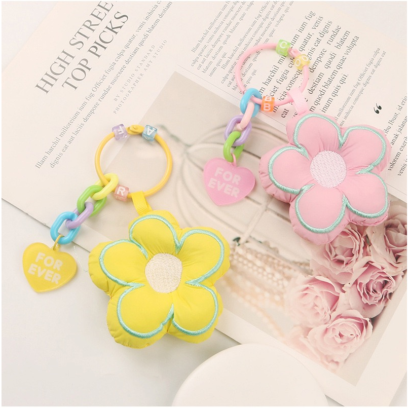 Mores Aksesoris Gantungan Kunci Tas Bentuk Boneka Bunga Daisy Bag Charm Plush Doll Pendant Keychain Pastel Import Lucu