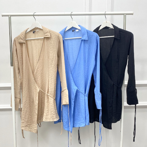 DRESS KIMONO TALI PINGGANG LENGAN PANJANG BAHAN KRINGKEL