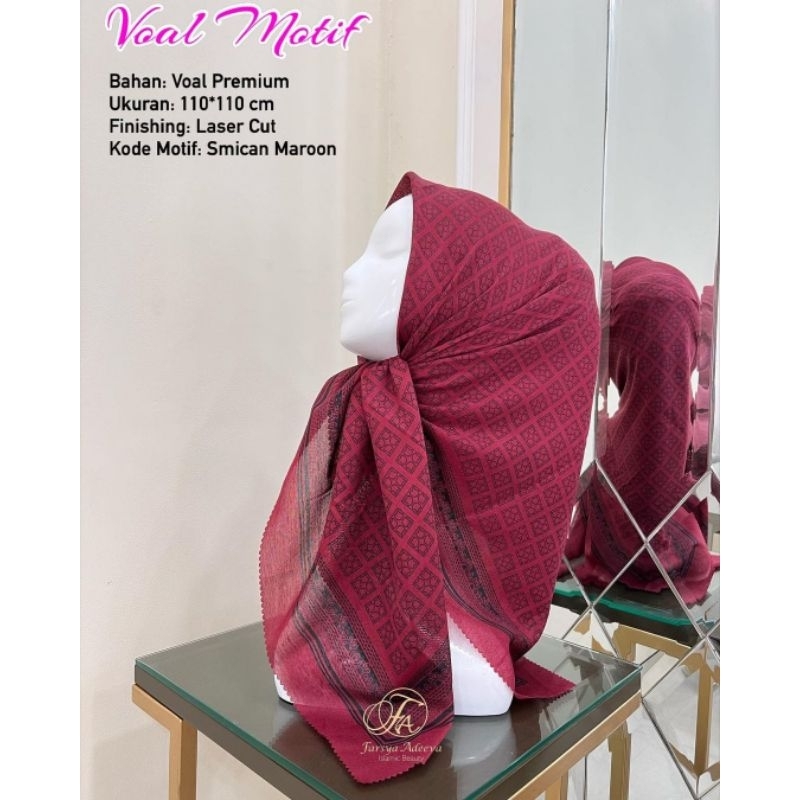 HIJAB SEGIEMPAT VOAL MOTIF SMICAN MAROON