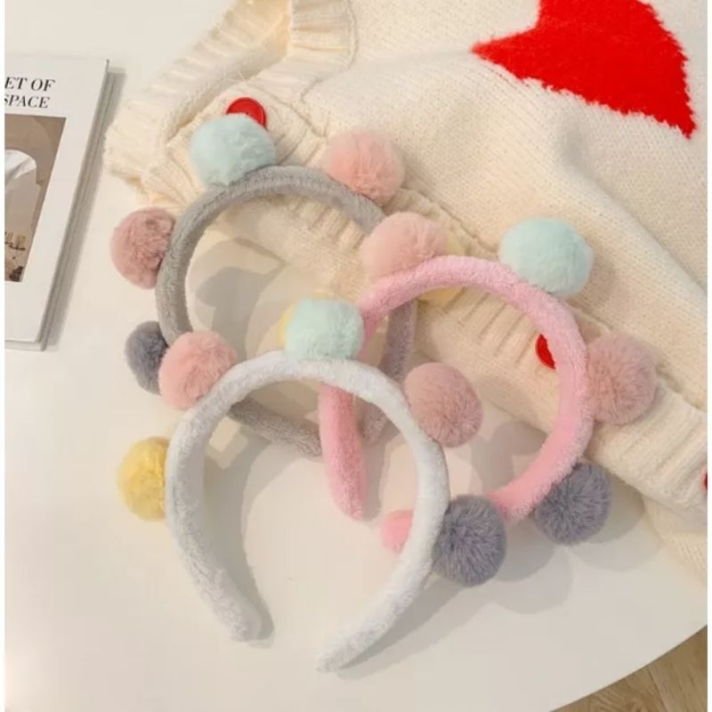 6 pcs bando pom pom besar bulu halus