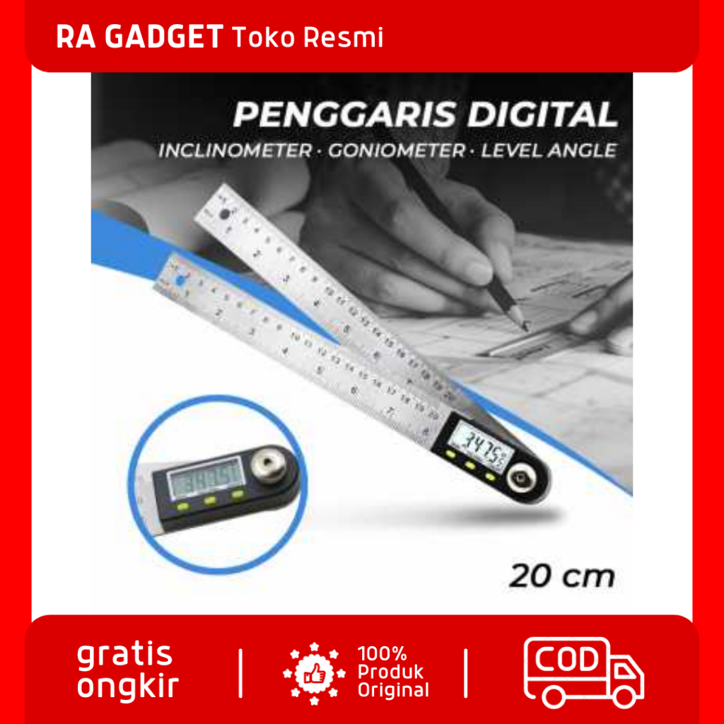Penggaris Digital Inclinometer Goniometer Level Angle 20 cm / Penggaris Siku Tukang Kayu Keramik Bes