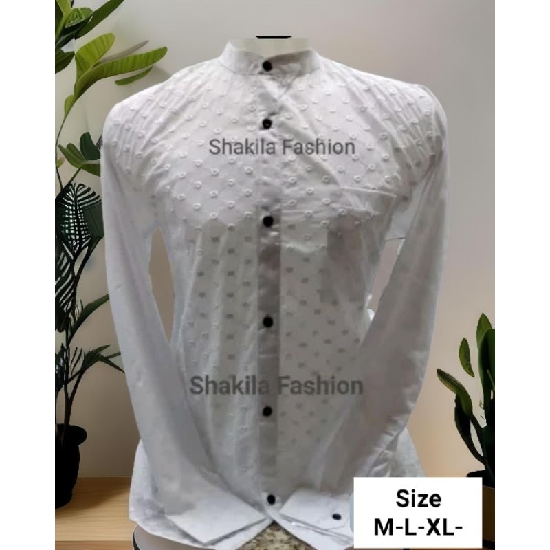 BAJU KOKO PUTIH KEMKO PUTIH LENGAN PANJANG MANSET KATUN PARIS FULL BORDIR.