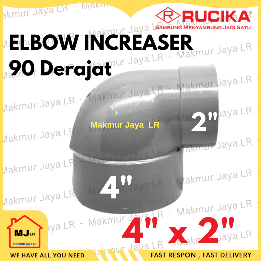 Reducer Knee 4" x 2" 90 derajat D RUCIKA Reducing Elbow Increaser 4 x 2 inch Keni L PVC 4x2 4"x2" / 