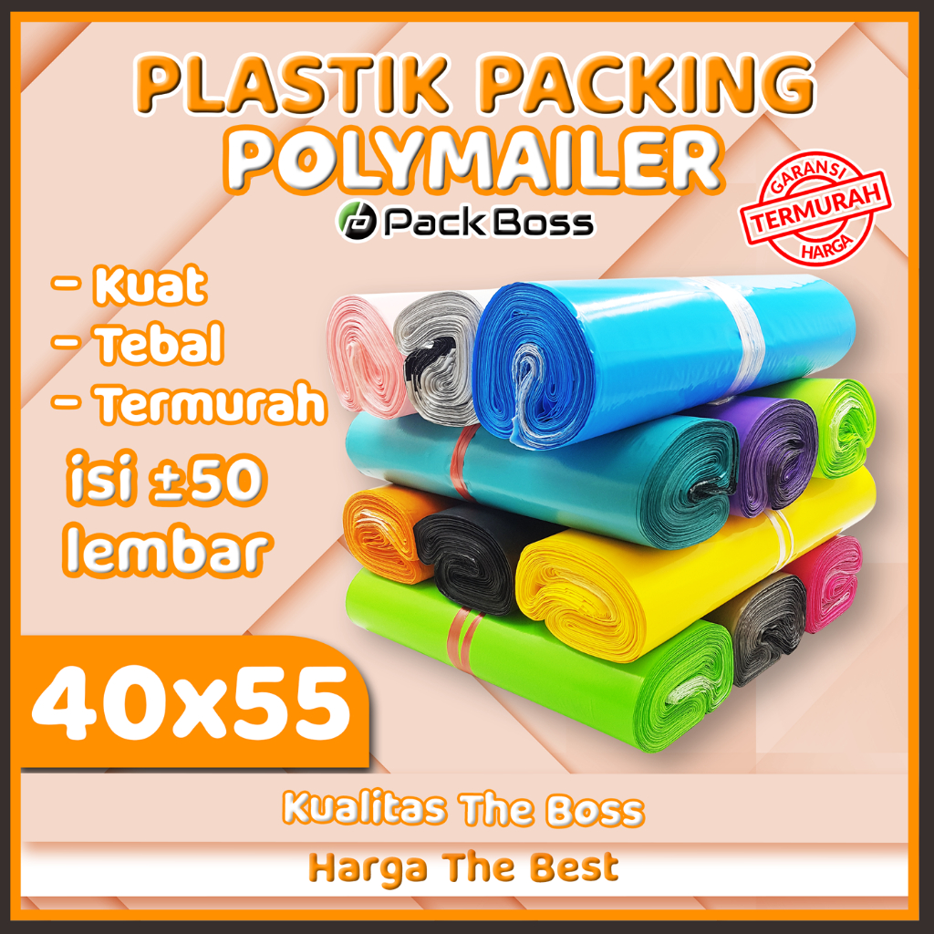 

40X55 POLYMAILER PACKBOSS ISI ± 50 PCS * KUALITAS TEBAL, HARGA PABRIK TERMURAH *