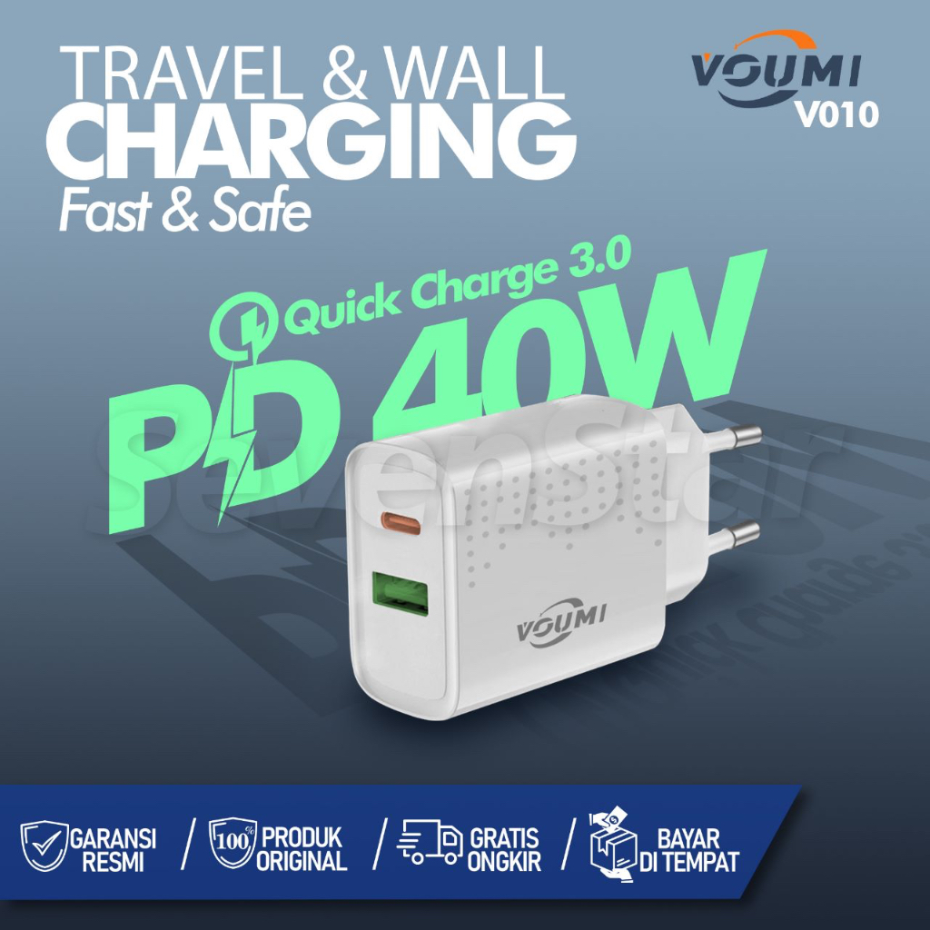 Charger Voumi Fast &amp; Safe 40W Power Quick Charger 3.0 Voumi V-010 Original Charging Voumi