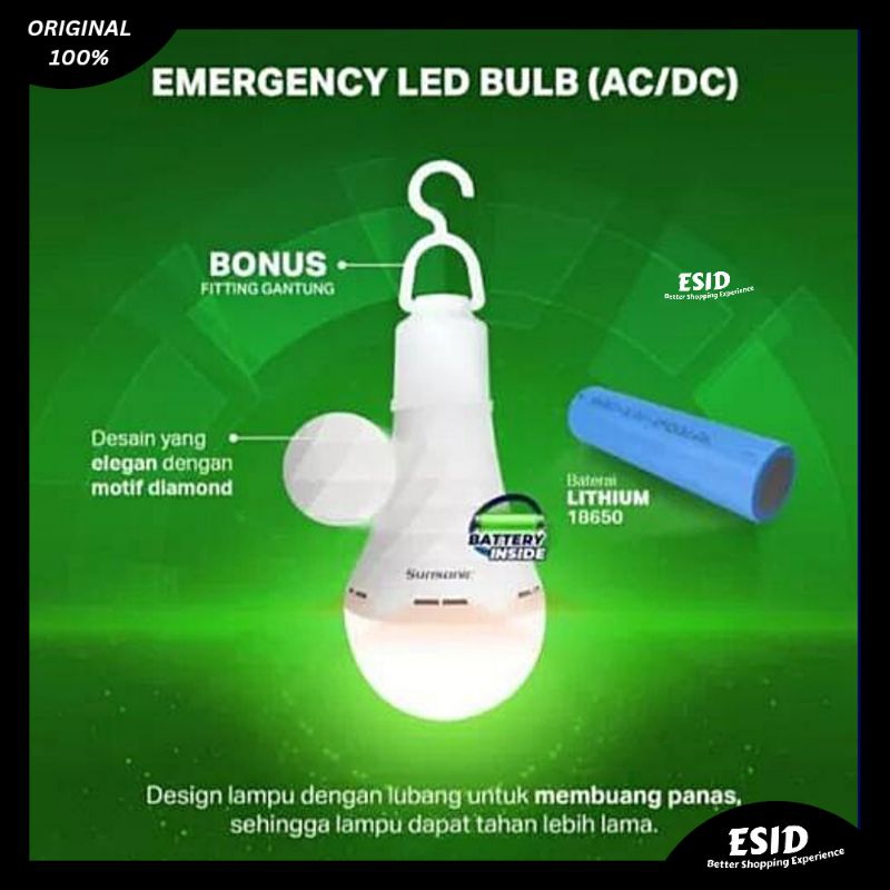 Sunsonic by Hannochs Lampu Darurat Led Emergency 7w / 9w / 12w / 18w | Lampu Darurat Magic Sensor Se