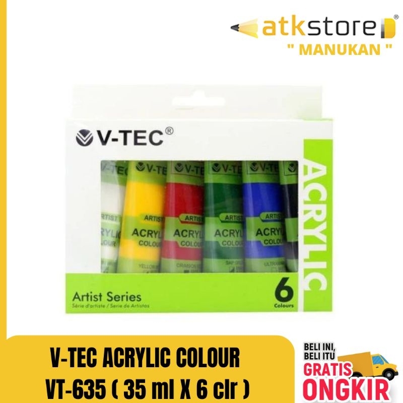 

V TEC Cat Akrilik ACRYLIC COLOUR VT-635/35 ML ISI 6 SET WARNA DASAR CAT AKRILIK