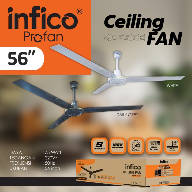 CEILING HELI FAN KIPAS ANGIN GANTUNG BESAR BESI LANGIT 56” 56inch INFICO PROFAN PR 56E