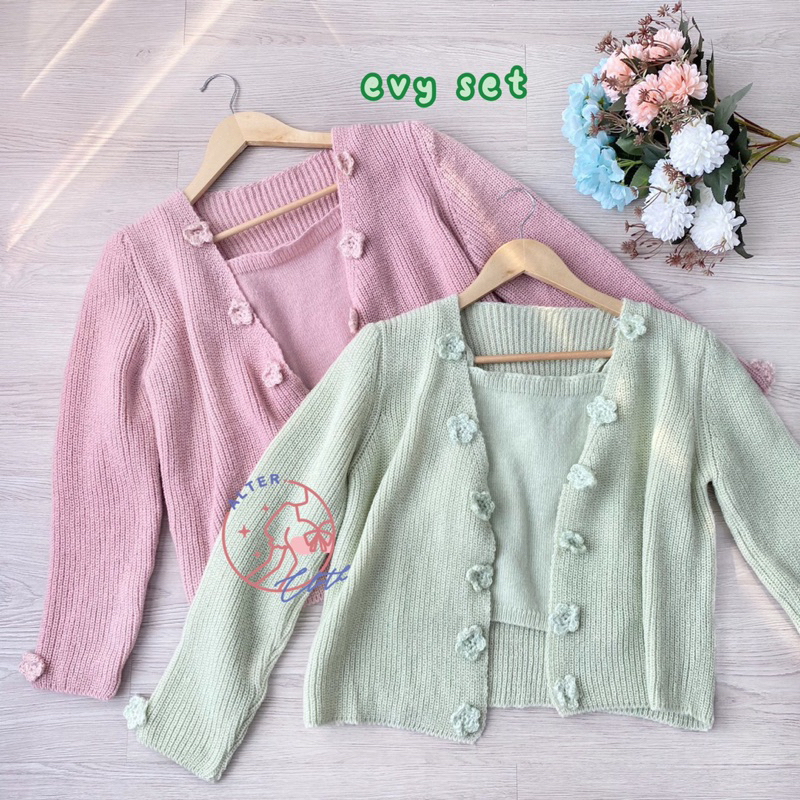 alter.cloth - EVY SET | Atasan Wanita Set Inner Outer Tanktop Kardigan Korea Premium Knit Rajut Fash