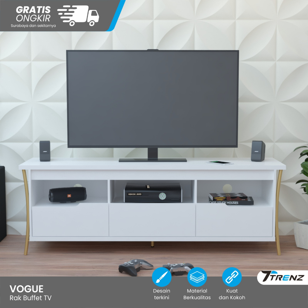 Trenz Furniture - Rak TV Minimalis Meja Buffet TV Kaki besi Elegant Termurah Vogue dan New Rak TV La