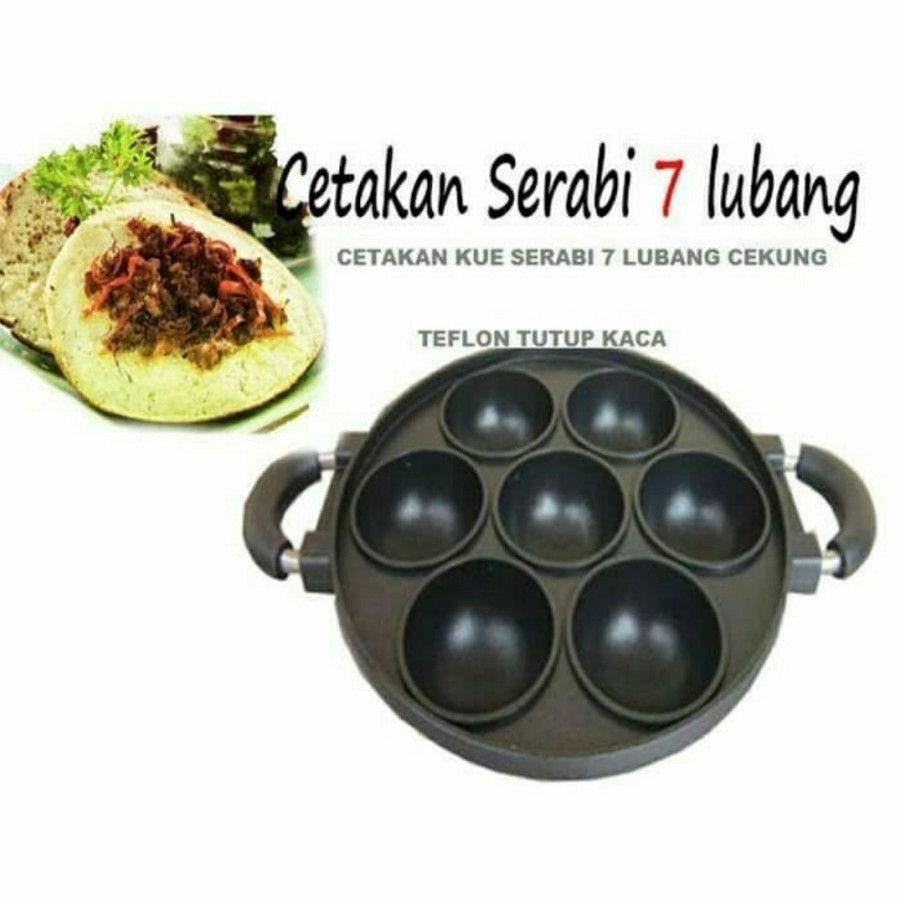 Cetakan Kue Apem Bikang anti lengket 7 Lubang Cekung / Cetakan kue Bikang Apem Serabi + Tutup kaca