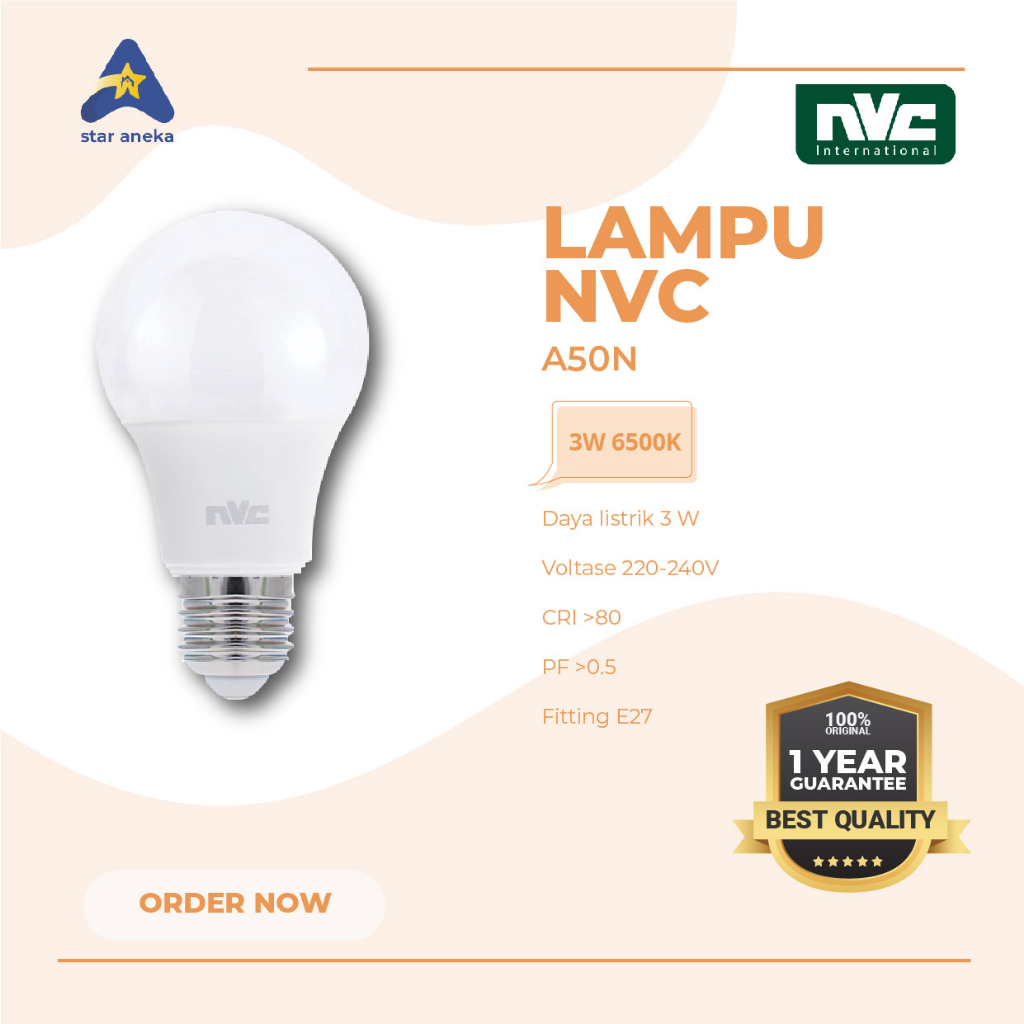 Lampu NVC Bohlam LED A50N 3W 6500K 220-240V