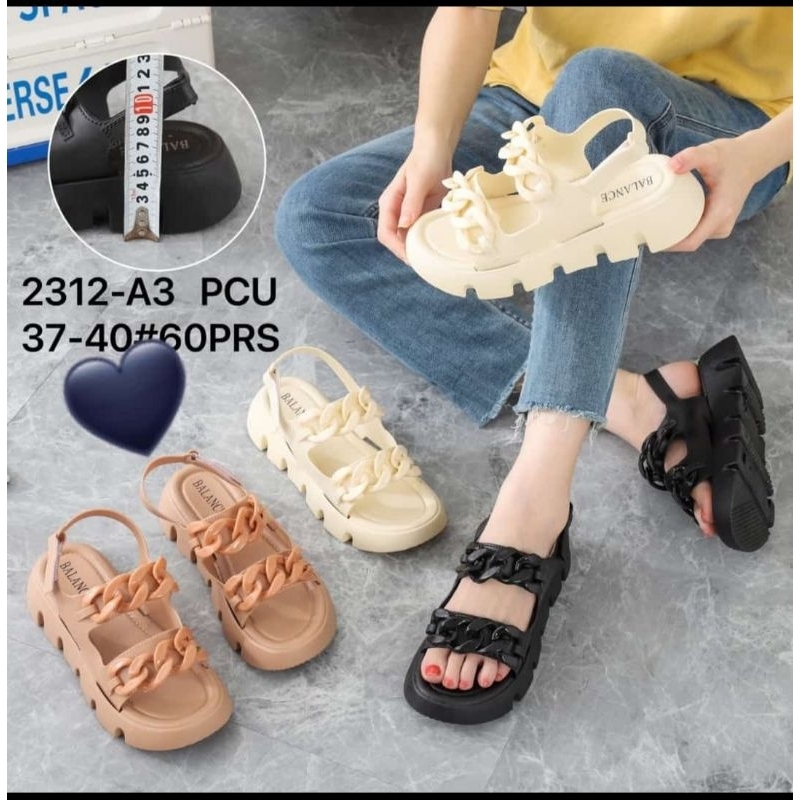 sandal slop wanita karet import motif ban 2 rantai