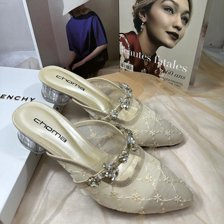 Choma Ladies Sandal Pesta Pernikahan Sandal Kantoran Sandal Wisuda Wanita Hak Kaca 3 CM
