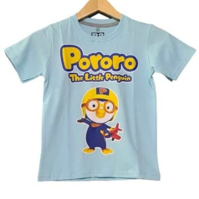 Kaos anak pororo Biru Turkish muda 1-10 Tahun bahan combed 24s