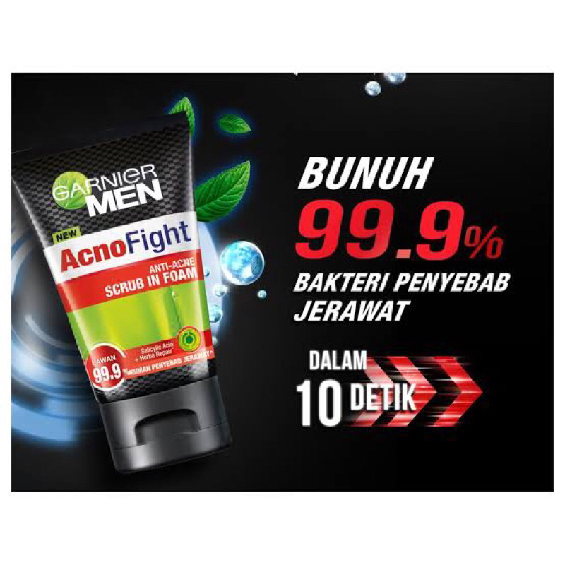 GARNIER MEN Acno Fight Scrub in Foam 100ml / Anti Acne / Lawan Jerawat / Skin Care / Sabun Cuci Muka