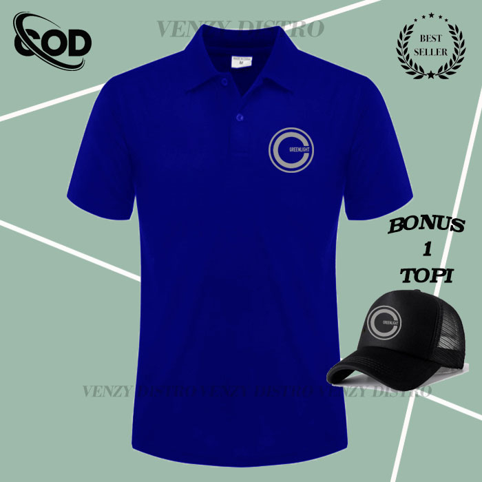 COD GRATIS TOPI... KAOS POLO kerah Dewasa Lengan Pendek Logo Greenlight Bulat Text Silver KAOS SHIRT