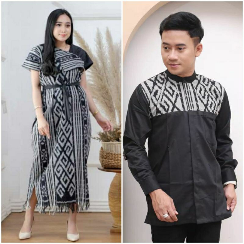 Baju Couple Tenun - Couple Pasangan - Dres Tenun - Kemeja Tenun Mix Kain Toyobo