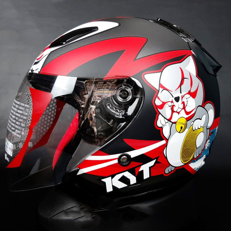 HELM KYT DJ MARU KABUKI CAT BLACK DOFF RED SINGEL VISOR