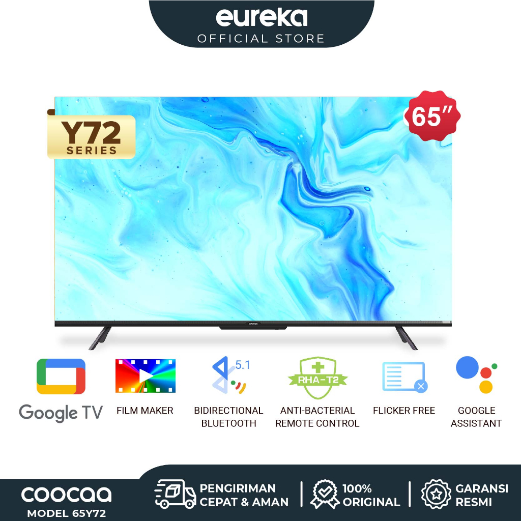 COOCAA Google TV 65 Inch Smart LED TV - Netflix &amp; Youtube - Dolby - WIFI - Flicker Free (COOCAA 65Y72)