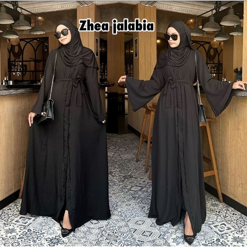 abaya jalabia hitam simple list gliter bludru zhea